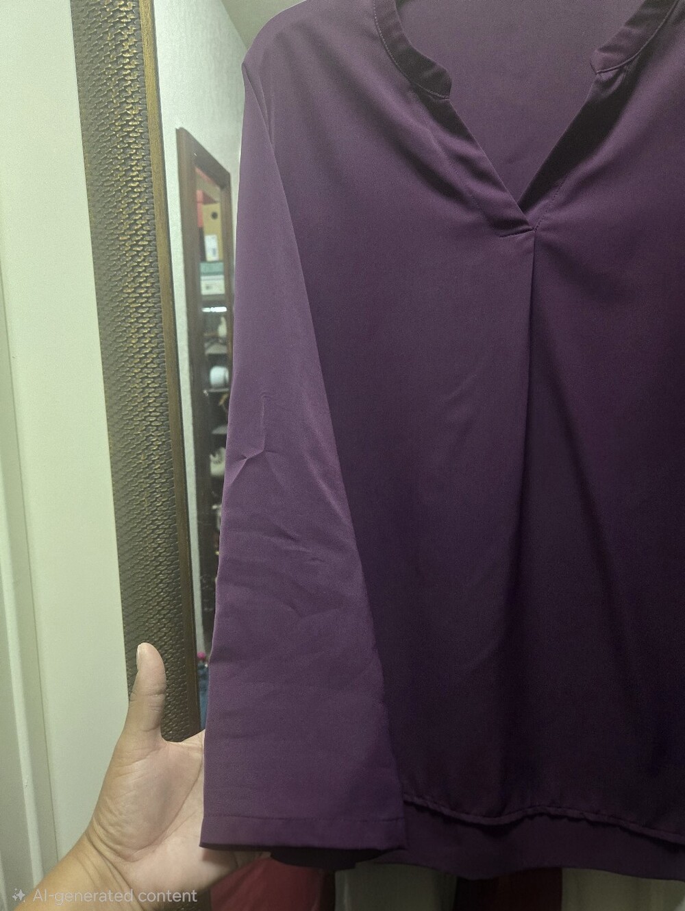 Women's Plum V-Neck Long Sleeve Blouse - Picture 4 of 5